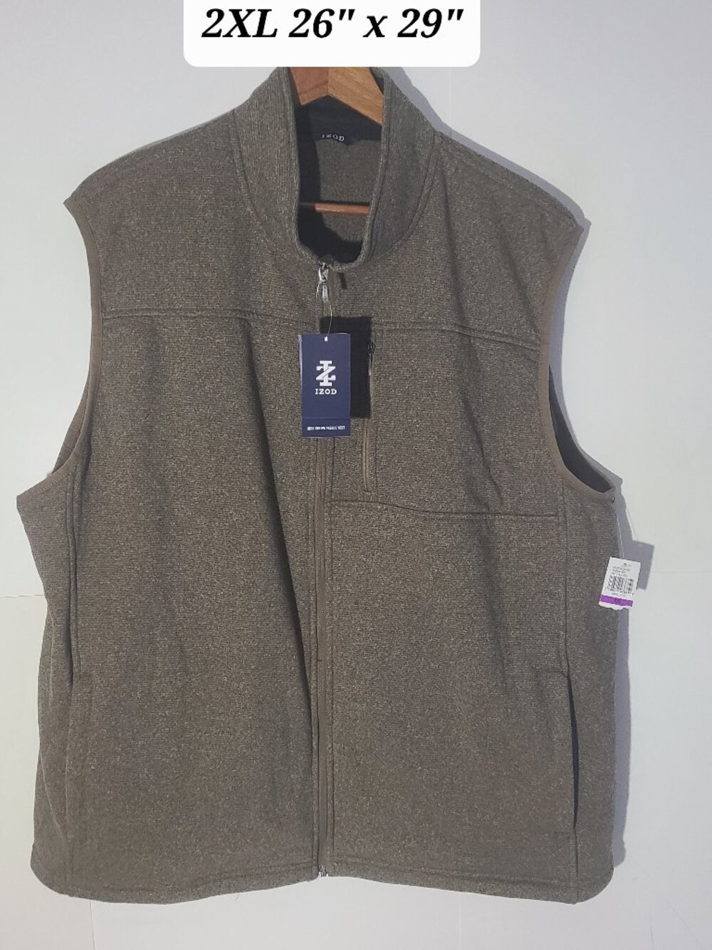 Share Izod Mini Stripe Camel Heather Men's 2XL Fleece Vest NWT